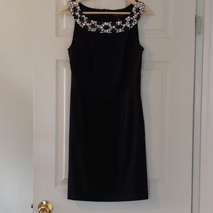 Connected black cocktail dress jeweled collar sz 6